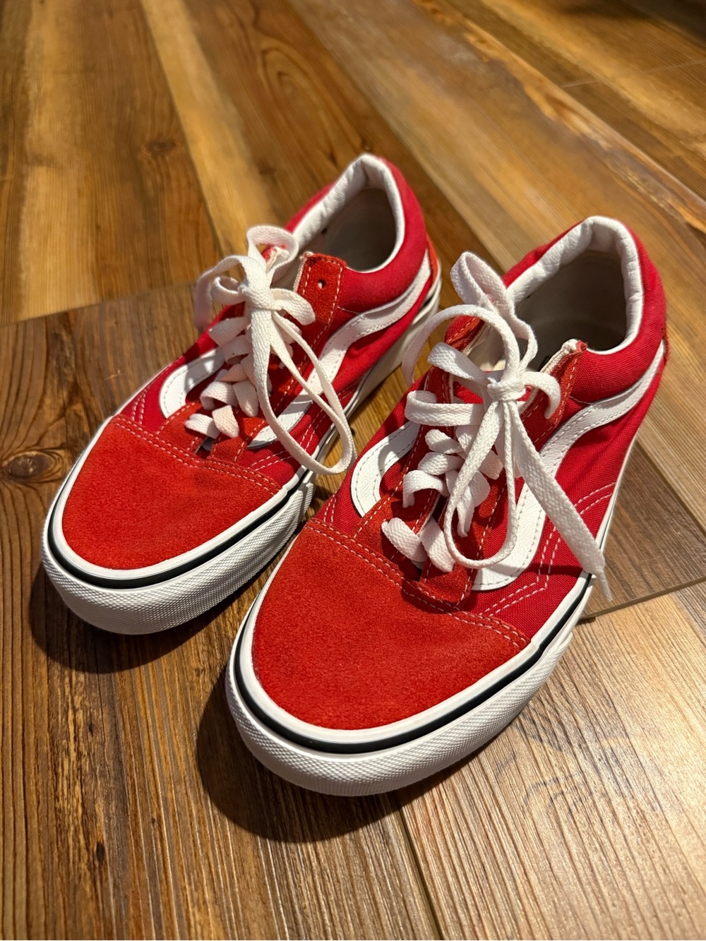 Vans Red and White Old Skool Low-Top Sneakers